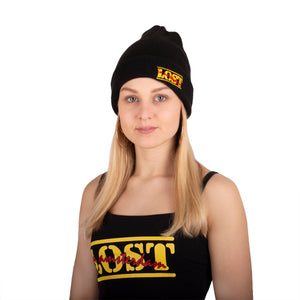 Black Knit Beanie with "Lost in Amsterdam" Brand Logo