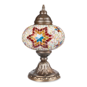 Handmade Authentic Turkish Lamp with Red/Orange/Blue Stained Glass Six-Point Star Pattern