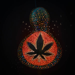 Lost in Amsterdam handmade pumpkin lamp with weed cannibas leaf motif 420