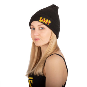 Black Knit Beanie with "Lost in Amsterdam" Brand Logo