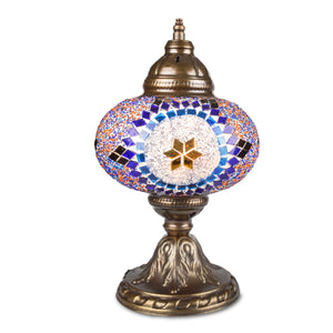 Multicolored Beaded Mosaic Lamp with Blue Stained Glass Sun & Six Point Star | 1006