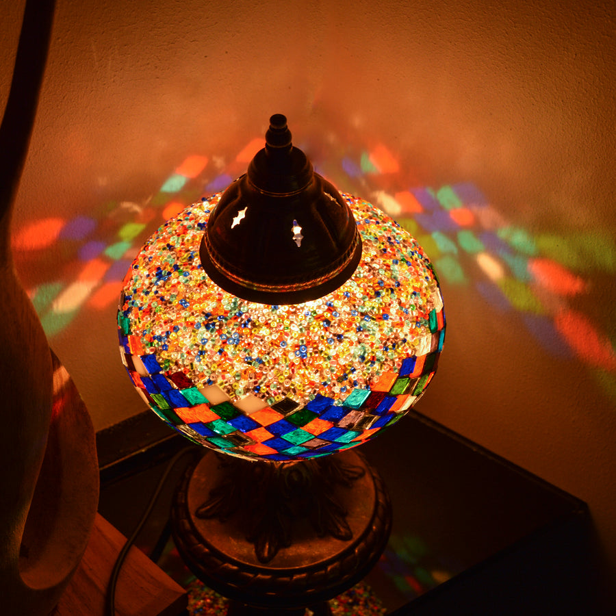 Multicoloured Stained Glass Ottoman Handmade Mosaic Lamp with Rainbow Pattern