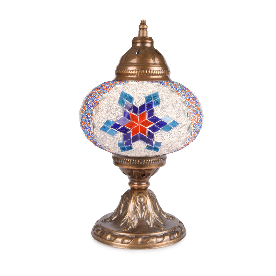 Stunning Handmade Blue/Red/White Stained Glass Turkish Mosaic Lamp star pattern beading