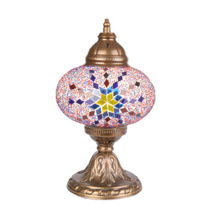 Stunning Blue/Red/Yellow Handmade Stained Glass Turkish Mosaic Lamp with Star Pattern Handbeaded 