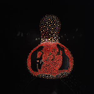 organic handmade pumpkin lamp with colorful glass beads