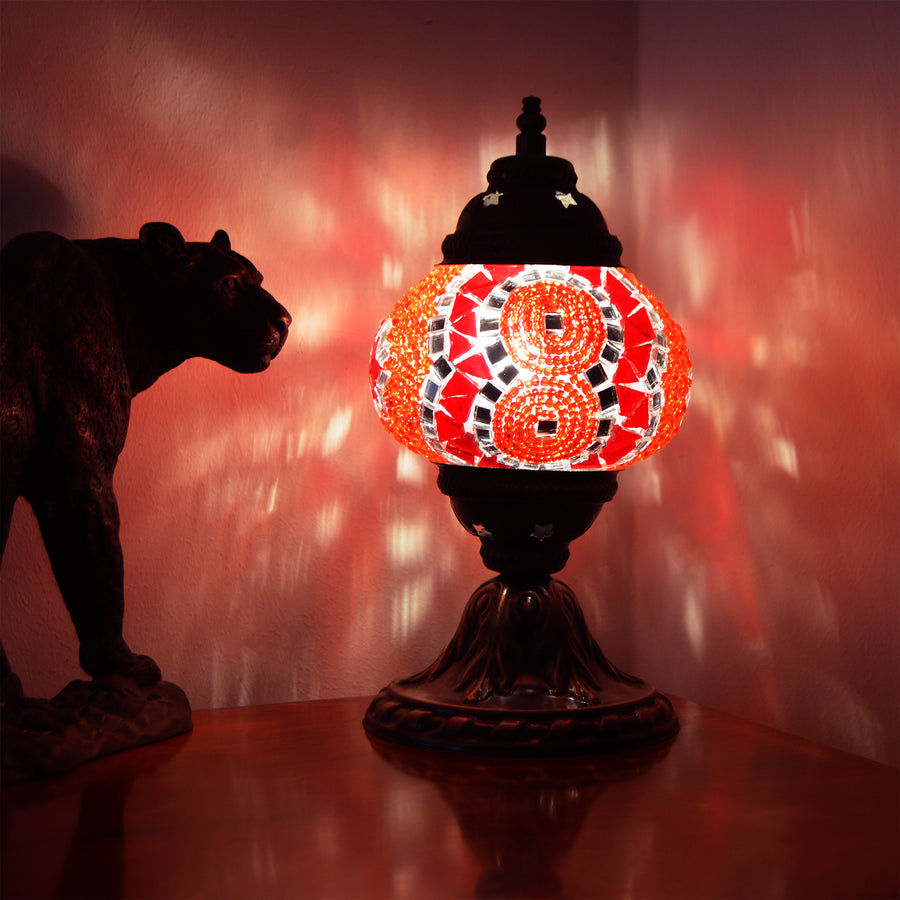 red mosaic lamp | Turkish table lamp | small red  side lamp
