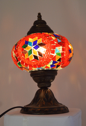 Rainbow Stained Glass Mosaic Lamp with Kaleidoscope Effect and 12-Point Star Pattern | 1000